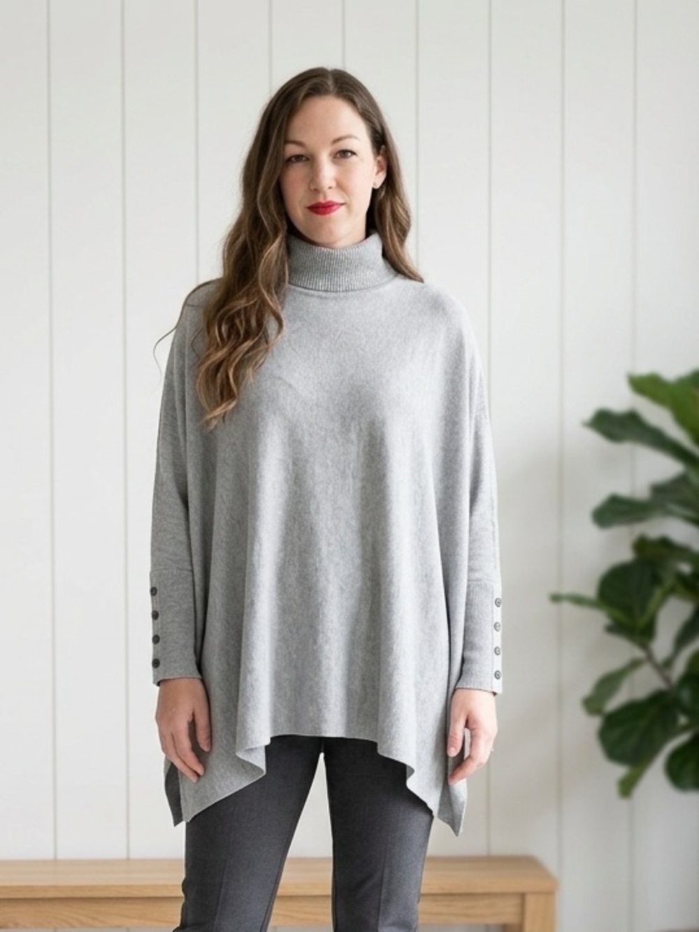Alfani Grey Oversized Turtleneck Poncho Sweater M